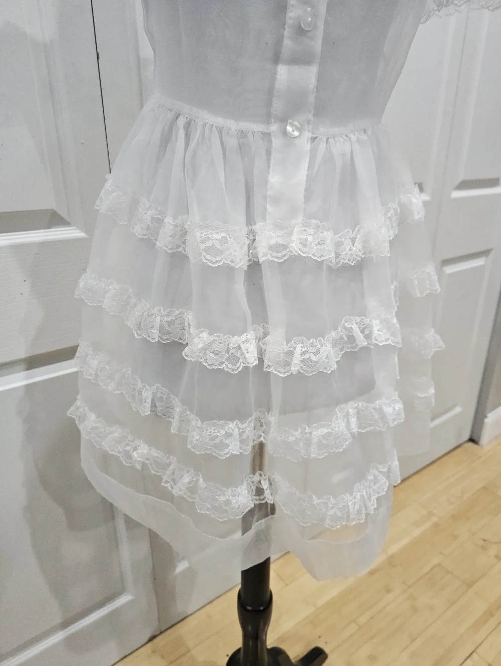 Dolls Kill Widow Goth Sheer White Lace Lolita Elegant Frills Babydoll Dress XS S - Picture 8 of 12